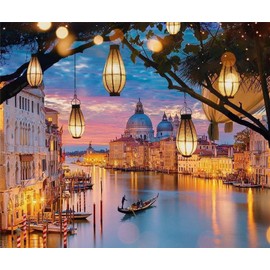 WOWDECOR Paint by Numbers Kits for Adults Kids, DIY Oil Painting - Light Lamp City Landscape 16x20 inch (Frameless)