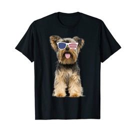 Yorkie Yorkshire Terrier Wearing Sunglasses 4th Of July Dog T-Shirt for Women Kids Men
