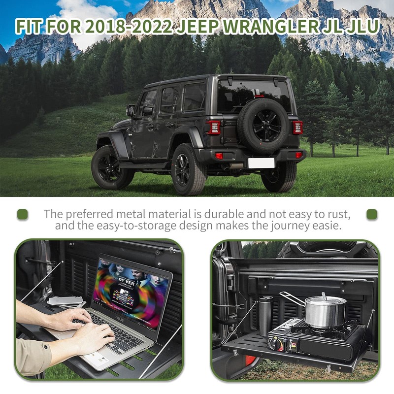 RT-TCZ Foldable Tailgate Table, Aluminum Alloy Black Rear Cargo Storage