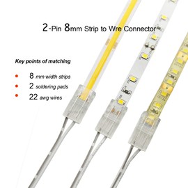 Biantie La 2-Pin 8mm COB Strip to Wire Connector Unwired Clips Solderless Adapter Terminal Extension Connection for High Density LED Strips Lights 12V 24V (Pack of 10)