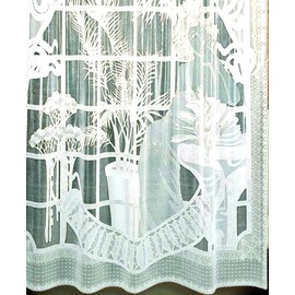 Sana Enterprises Vinyl Lace Bathroom Shower Curtain Floral Design, Frosted/Clear, 12 White Plastic Hanging Hooks Included, Measures 72”x72” Fits Standard Tubs