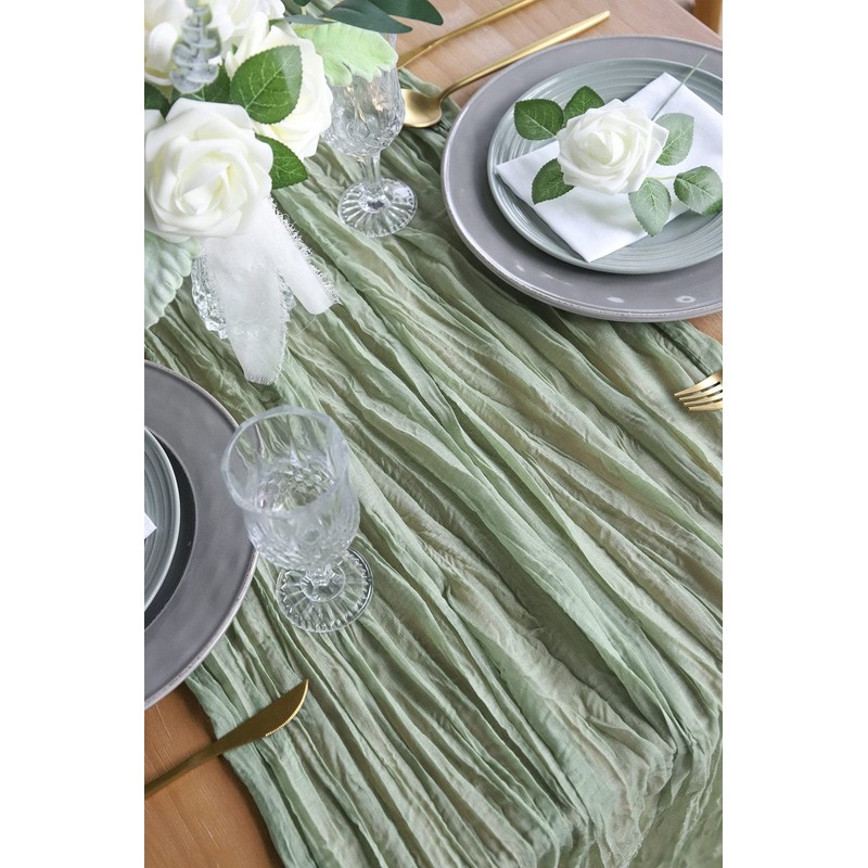 DROMCOM 90 x 300 cm Sage Green Cheesecloth Table Runner