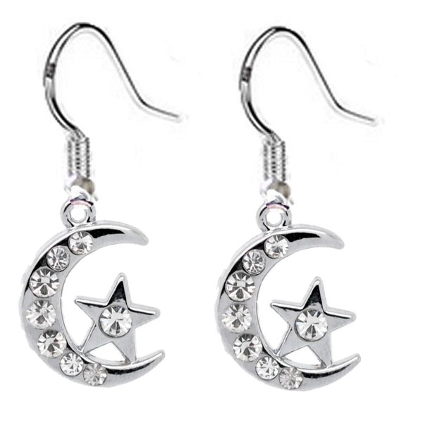 Moon and Star Earrings, Silver Shade, Elegant and Handmade