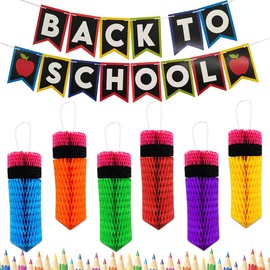 Back to School Decorations Banner Pencils Hanging Honeycomb Decorations Welcome Partyprops First Day of School Party Supplies Decor Teacher Home Classroom School Office