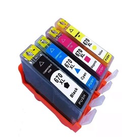 GENERICOS Cartuchos Compatible Kit 4 Colores 670 XL , Cartucho Amarillo , Magenta , Cian Y Negro. 4 Piezas ( 1 PZA. DE Cada Color)