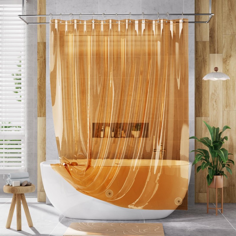 AmazerBath Shower Curtain Liner, 72x72 Transparent Orange Shower Liner, Lightweight
