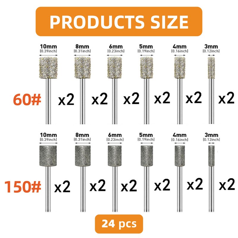 24pc Diamond Grinding Bit Compatible with Dremel Diamond File Sanding