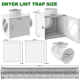 Metal Dryer Duct Lint Trap,Indoor Dryer Vent Kit with 90 Degree Dryer Vent Elbow, 4inch Vent Duct Hose & Clamps Sealing Tape Cleaning Brush Filter,Secondary Lint Trap for Electric Clothes Dryers