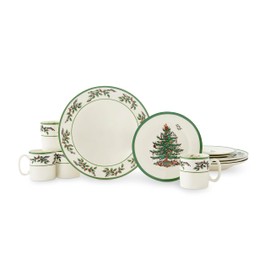 Spode Christmas Tree Holly 12 Piece Dinnerware Set | Service for 4 | Dinner Plate, Salad Plate, and Mug | Made of Fine Earthenware | Microwave and Dishwasher Safe