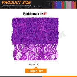 Rustark 1Pcs 5 Yard x 3.15 Inch Deep Purple Lace Fabric Stretch Elastic Trim Lace Fabric Sewing Lace Trim Vintage Lace Trims Lace Ribbon for Craft Sewing Making Gift Wrapping Wedding Decorations