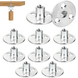 10 Pcs M12 x 40mm (Base) x 25mm (Height) T-Nuts, Zinc Plated Carbon Steel Brad Hole Tee Nut, Heavy Duty Round Base Screw-in T-Nuts for Wood Furniture, Cabinetry & Bed Legs Mounting