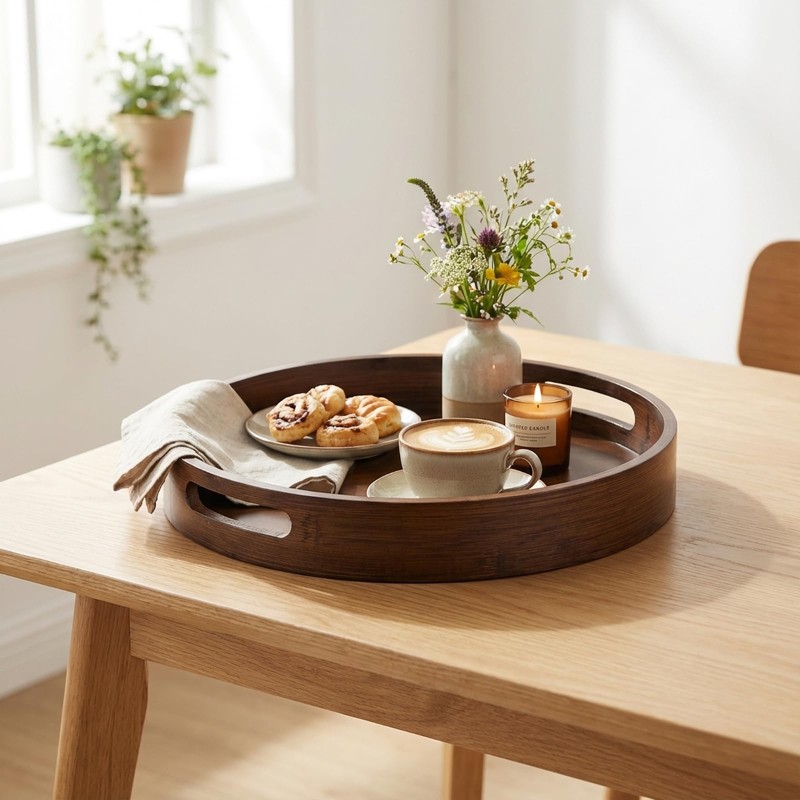 Round Trays Home Decor, 11.8" Large Round Wood Tray for