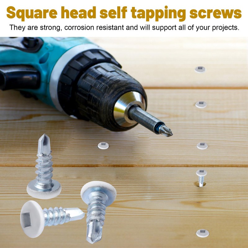 White Square Drive Trailer Exterior Self Tapping Screws # 8x1/2