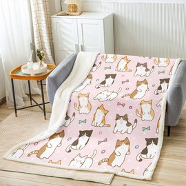 Manfei Kawaii Cats Throw Blanket Cartoon Animal Theme Blanket for Couch Sofa, Cute Cartoon Cat Bed Blanket for Kids Boys Girls Room Decor, Soft and Breathable Fleece Blanket(50 x 60 Inches)