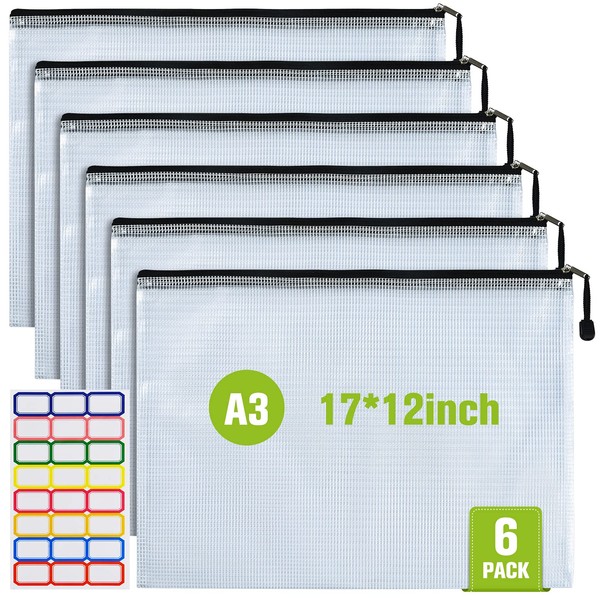 Mesh Zipper Pouch, 6PCS Waterproof Plastic Mesh Zipper Bag, A3