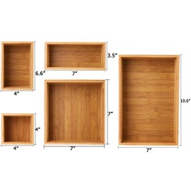 Lawei Set of 5 Bamboo Drawer Organizer Boxes, Desk Storage Box Kit, Drawer Storage Containers Tray Bins for Office, Kitchen, Bedroom, Children Room, Craft, Sewing