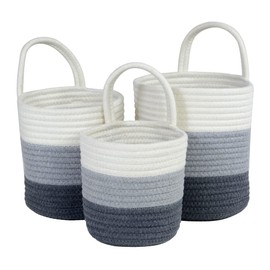 Cotton Rope Hanging Storage Baskets - 3-Piece Storage Organizer Baskets for Baby Stuff, Plants, Toys, Toiletries - Sturdy Woven Baskets for Storage - Aesthetic Nursery, Kitchen Storage Basket Set