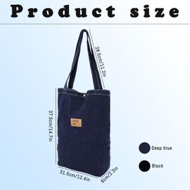 FuninCrea Denim Large Tote Bag Handbag Shoulder Bag Women Extra Large Capacity Handbag Women's Shopping Bag Reusable Shoulder Bag with Snap Closure, darkblue, L