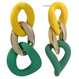 Mecool Elegant Geometric Eardrop Dangle Earrings for Women-Yellow and Green | Colourful Earrings Ladies Jewellery | Sterling Silver Earring Pin Fashion Jewellery for Women