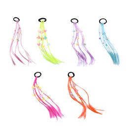 Pokinge 6pcs Girls Braids Wig,Synthetic Ponytail Elastics Hair Ties,Colorful Twist Tie Wigs with Rubber Bands,Hair Ring Dreadlocks Hair Decor for Kids