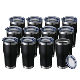 HASLE OUTFITTERS 20 oz Tumbler Bulk, Stainless Steel Tumblers with Lid, Vacuum Insulated Tumbler, Double Wall Tumbler Cup, coffee mugs, Black, 12 Pack