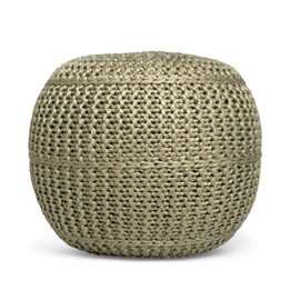 BIRDROCK HOME Round Pouf Foot Stool Ottoman - Knit Bean Bag Floor Chair - Cotton Braided Cord - Great for The Living Room, Bedroom and Kids Room - Small Furniture (Herbal Olive)