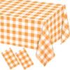 WNINK 2 Pack Orange and White Checkered Rectangular Plastic Tablecloths,