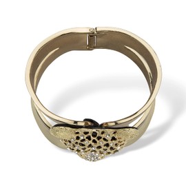 PalmBeach Goldtone Round Crystal, Hinged Leopard Bangle Bracelet (50mm), 8 inches