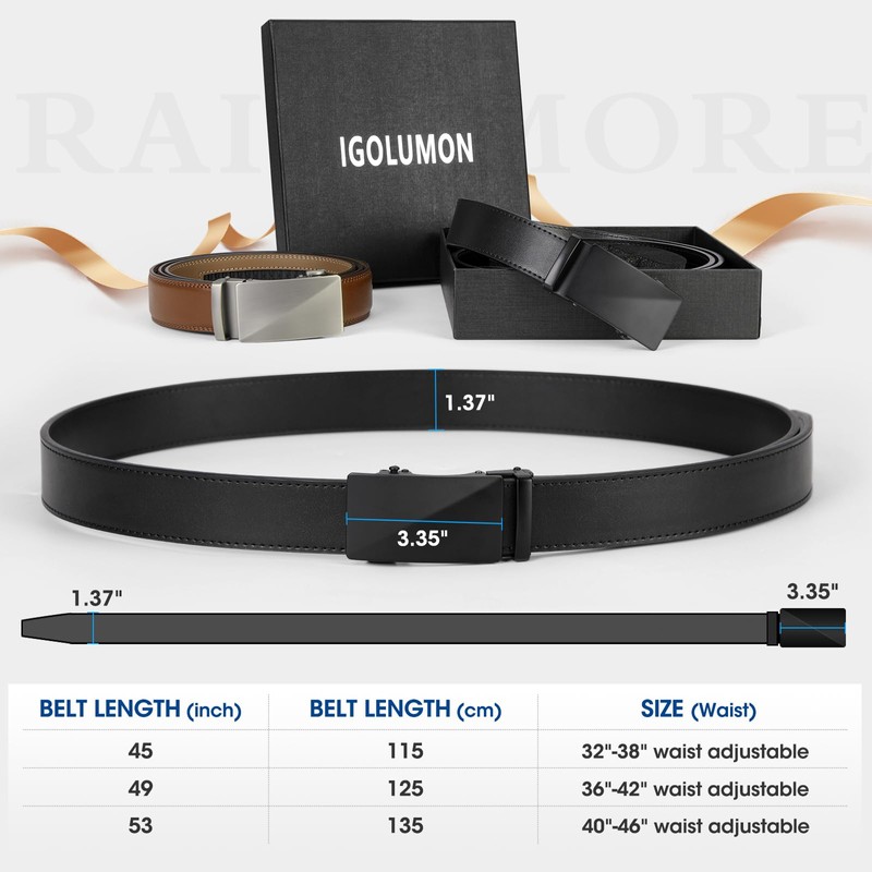 IGOLUMON Men's 2 Piece Leather Belt Men's Automatic Belt Work