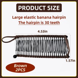2 PCS Banana Hair Clips Large Size Stretch Banana Clip 30 Teeth Vintage Clincher Combs Non Slip Banana Clip Banana Hair Grips Elastic Banana Hairpin for Women Natural Thick Hair Curly Hair, Brown