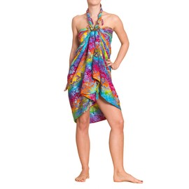 PANASIAM Sarong for Men and Women, 100% Handmade from Indonesia, Each Scarf is Unique, Opaque Wrap Skirt Also Extra Large, Batik with German Textile Colours, Beach Towel, B009 Colorful