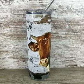 Unbranded If My Mouth Doesn't Say it Brown Cow 20 oz Skinny Tumbler with Straw and Lid