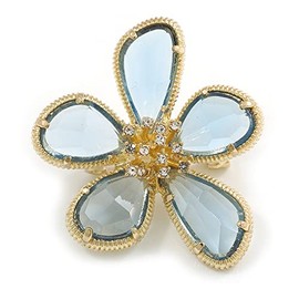 Light Blue Asymmetric Flower Brooch in Gold Tone - 40mm Across