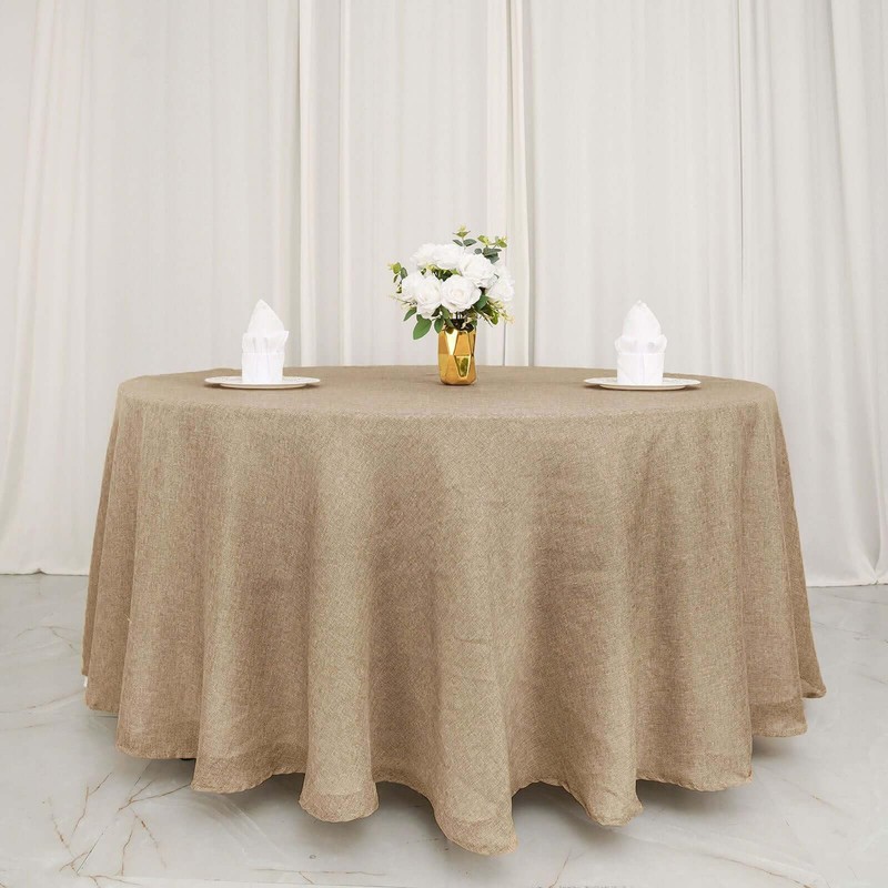 Tableclothsfactory 120" Natural Jute Faux Burlap Round Tablecloth | Boho