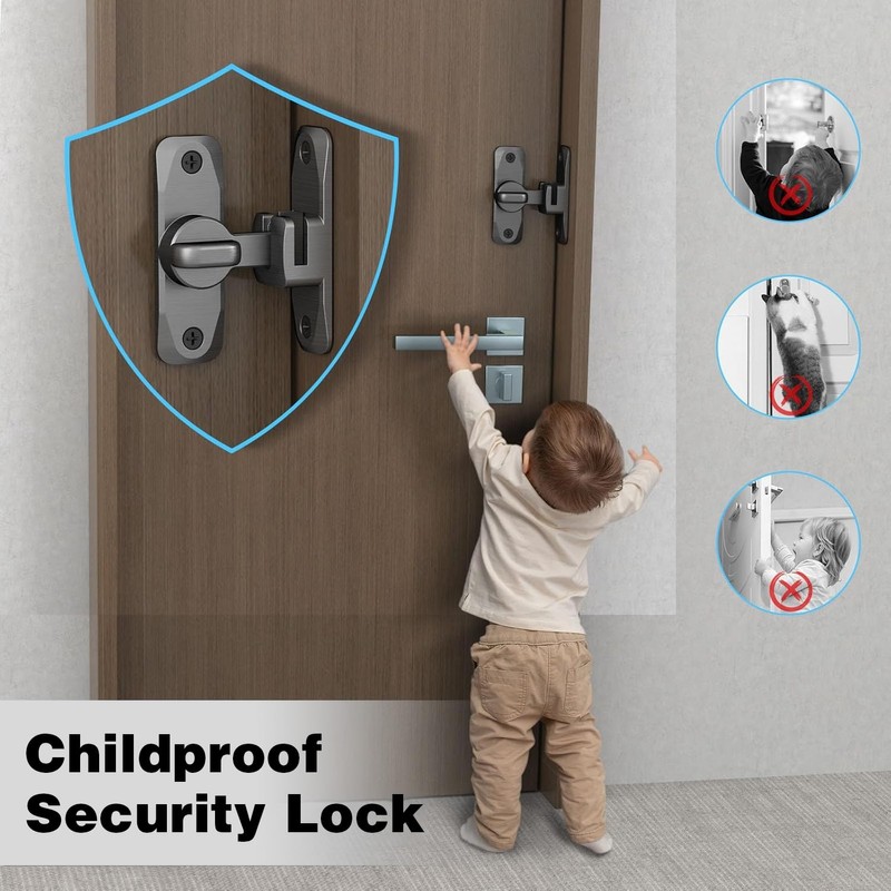 Barn Door Lock, 90/180 Degree Gate Latches, Zinc Alloy Right