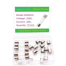 QBGTFAK 12 Pack F15AL125V 5x20 mm 125 V Christmas Light Fuses 0.2x0.78 Inch 15A amp 125 Volt Max Glass Fuses Replacement