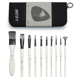 Artify Paint Brush Set, 10 Piece Brush Set, Watercolor, Oil Painting, Acrylic, Gouache Picture, Nylon, Paint Brushes, Paint Brushes, Case Included, Round, Flat, Round Head, Fan Brush, Art Supplies, White