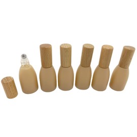 BEECO GIF2U 6Pcs 12ml/0.4 oz Glass Roll On Bottle with Bamboo Lid for Essential Oils,Empty Refillable Roller Bottles for Perfume Sample with Stainless Steel Roller Ball,Travel Containers(Pink)