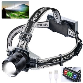 BROVAVE LED Rechargeable Headlamp,1080 Lumens Super Bright with XHP160,4 Modes USB Zoomable Head Lamp,Digital Power Display,IPX6 Waterproof Headlight with Warning for Camping,Fishing,Hiking
