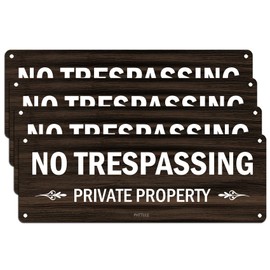 PHTTULE No Trespassing Private Property Sign 4 Pack, 10 x 3.5 inches Sturdy Rust Free Aluminum Sign for Home and Business