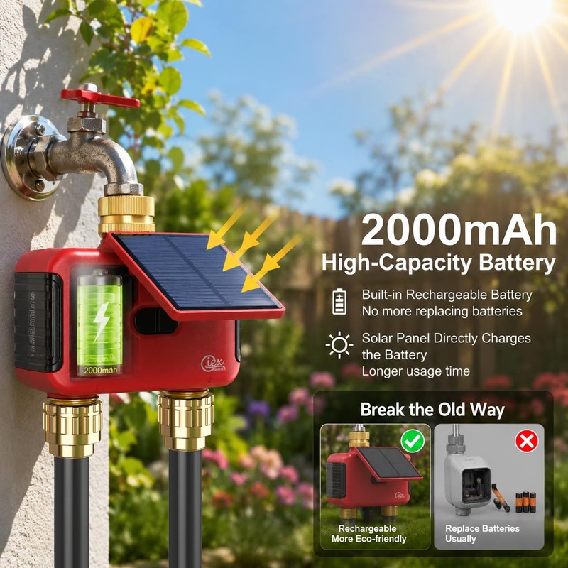 2 Zone WiFi Smart Sprinkler Timer for Garden Hose, Solar