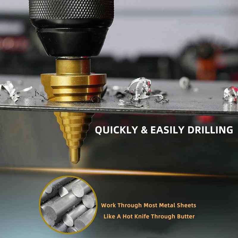 5PCS Titanium Step Drill Bit Set with 1 Automatic Center