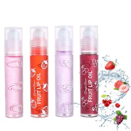 Lippenöl-Roll-on Set, Lip Shiner Roll-On, Farblos Lipgloss Durchsichtig, Fruchtiger Lippenbalsam Natürliche Lippenpflege Set, Lip Gloss für Langanhaltend Glossy Pflegende Lippen, 4 Stück