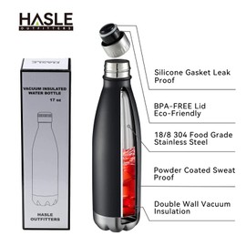HASLE OUTFITTERS 17oz Stainless Steel Water Bottles Bulk, Vacuum Insulated Double Walled Reusable Metal Sports Water Bottles Keep Drinks Hot and Cold, Black, 8Packs