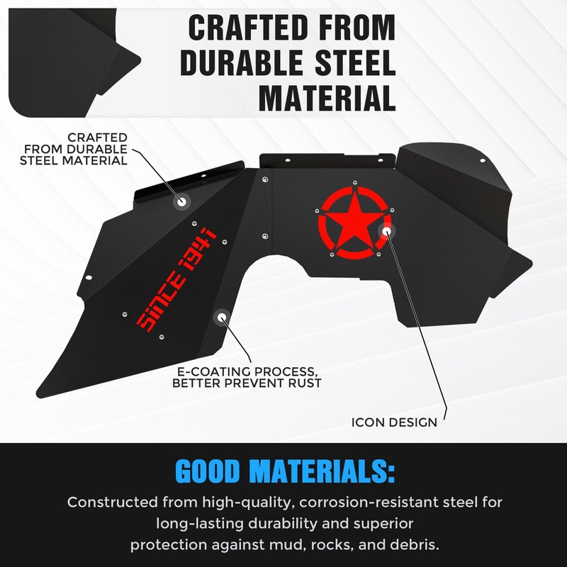 YZONA Front Inner Fender Liners Compatible with 2007-2018 Jeep Wrangler