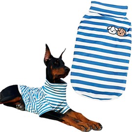Turtleneck Dog Shirt Cute Doggie Embroidery Super Soft Dog Sweatshirt Stretchy Striped Puppy Pullover for Cats Small Medium Large Dogs (6X-Large, Blue Striped)