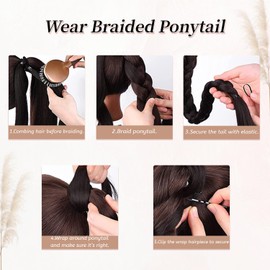 2 Packs Dark Blonde Long Braided Ponytail Extensions with Hair Ties Natural Soft Synthetic Hair Piece for Black Women Straight Wrap Around Hair Extensions Ponytail