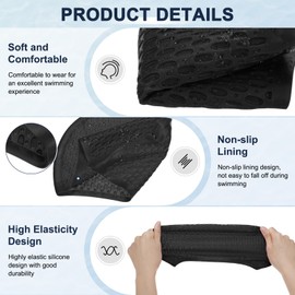 M METERXITY 2-Pack Silicone Teardrop Swim Cap, 7.5" Opening 7.1" H Durable Swimming Hat Unisex Non-Slip Waterproof Swimming Caps for Pool Training/Triathlon [Black]