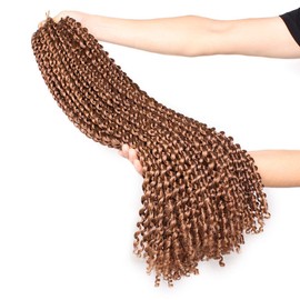 Leeven 2 Packs 24 Inch Passion Twist Hair Long Bohemian Water Wave Crochet Hair for Butterfly Locs Braiding Hair Brown Curly Synthetic Passion Twists Hair Goddess Locs Hair Extensions 30#