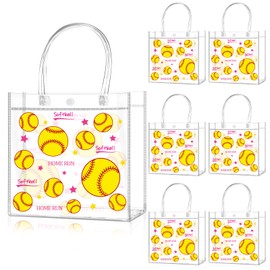 Zenoble 24 PCS Softball Party Favors Bags PVC Clear Goodie Snack Candy Treat Gift Bags with Handle for Softball Team Theme Birthday Holiday Party Supplies Baby Shower Decorations